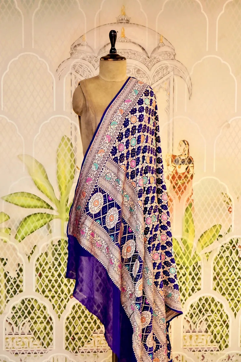 PURE HANDLOOM NAVY BLUE COLOR KHADDI BANDHANI DUPATTA