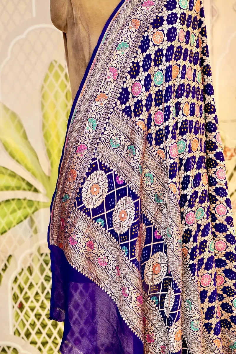 PURE HANDLOOM NAVY BLUE COLOR KHADDI BANDHANI DUPATTA