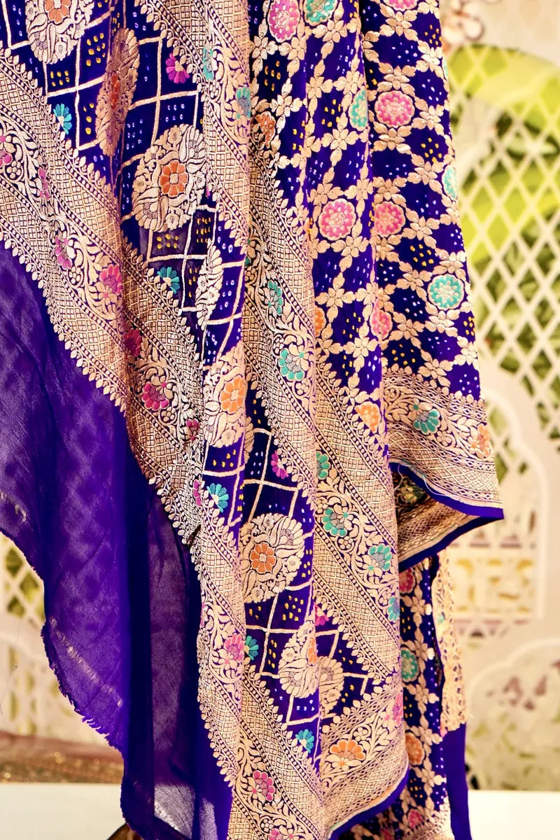 PURE HANDLOOM NAVY BLUE COLOR KHADDI BANDHANI DUPATTA