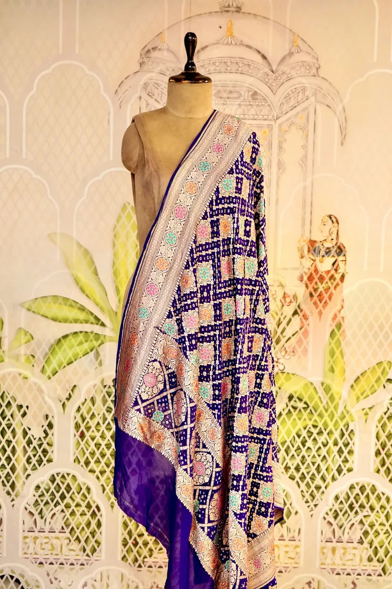 PURE HANDLOOM NAVY BLUE COLOR KHADDI BANDHANI DUPATTA