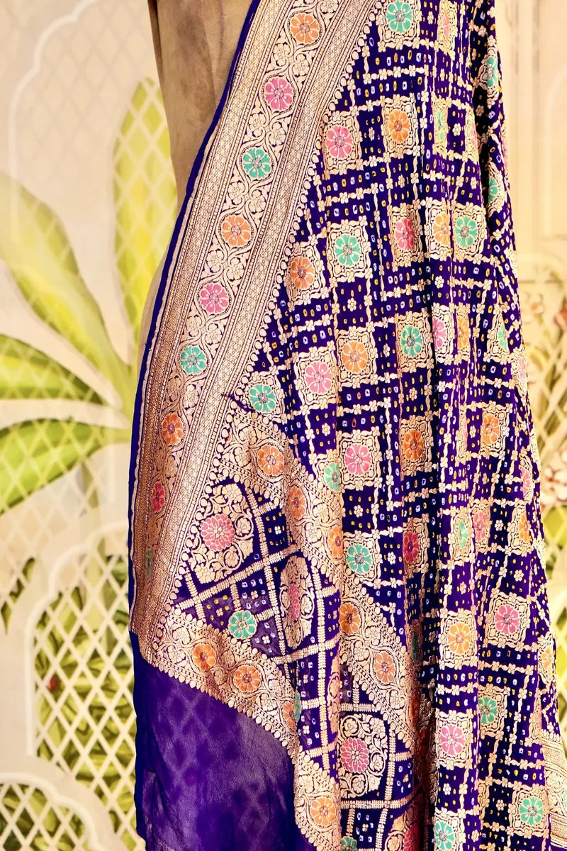 PURE HANDLOOM NAVY BLUE COLOR KHADDI BANDHANI DUPATTA