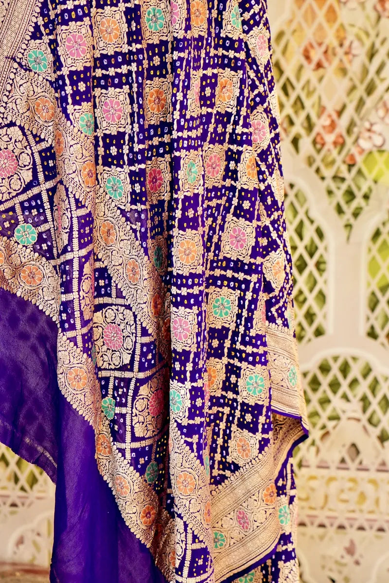 PURE HANDLOOM NAVY BLUE COLOR KHADDI BANDHANI DUPATTA