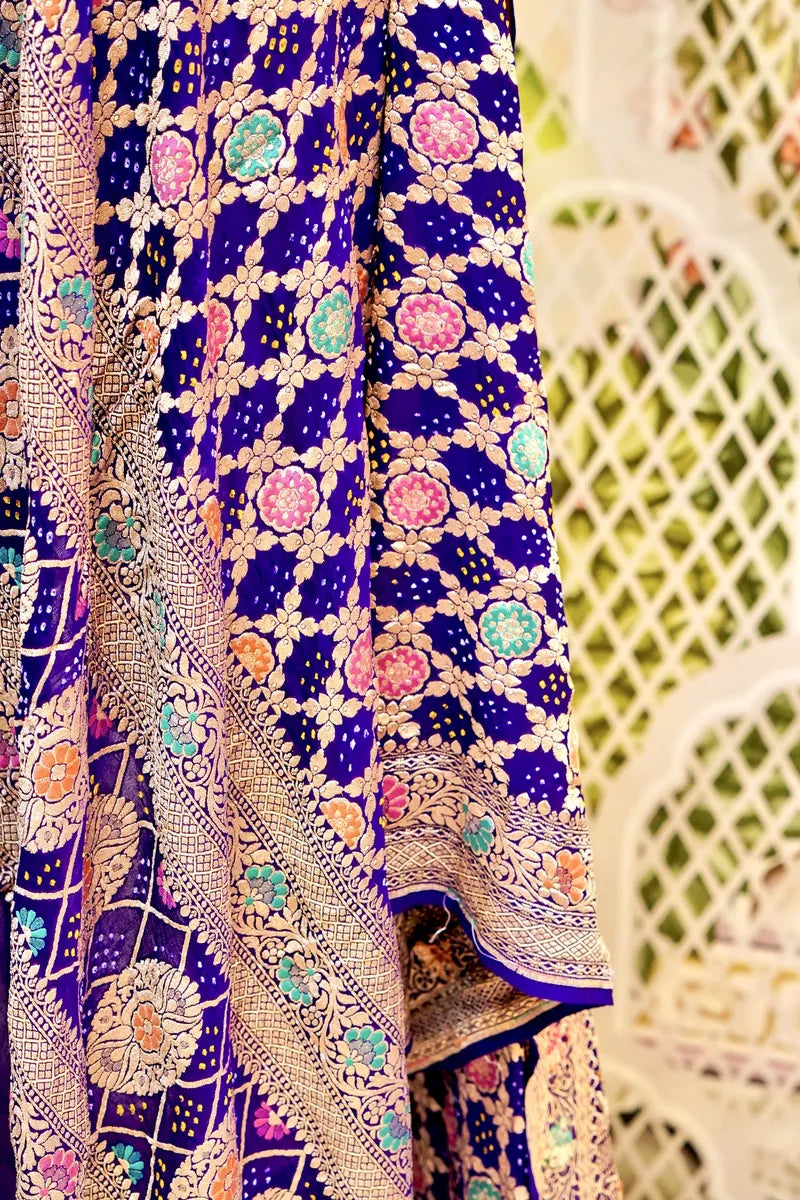 PURE HANDLOOM NAVY BLUE COLOR KHADDI BANDHANI DUPATTA