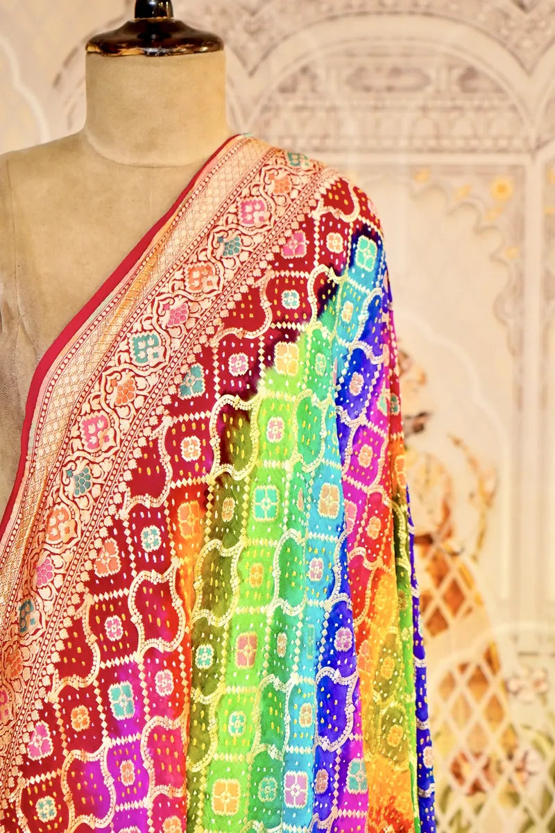 PURE HANDLOOM MULTICOLOR KHADDI BANDHANI DUPATTA