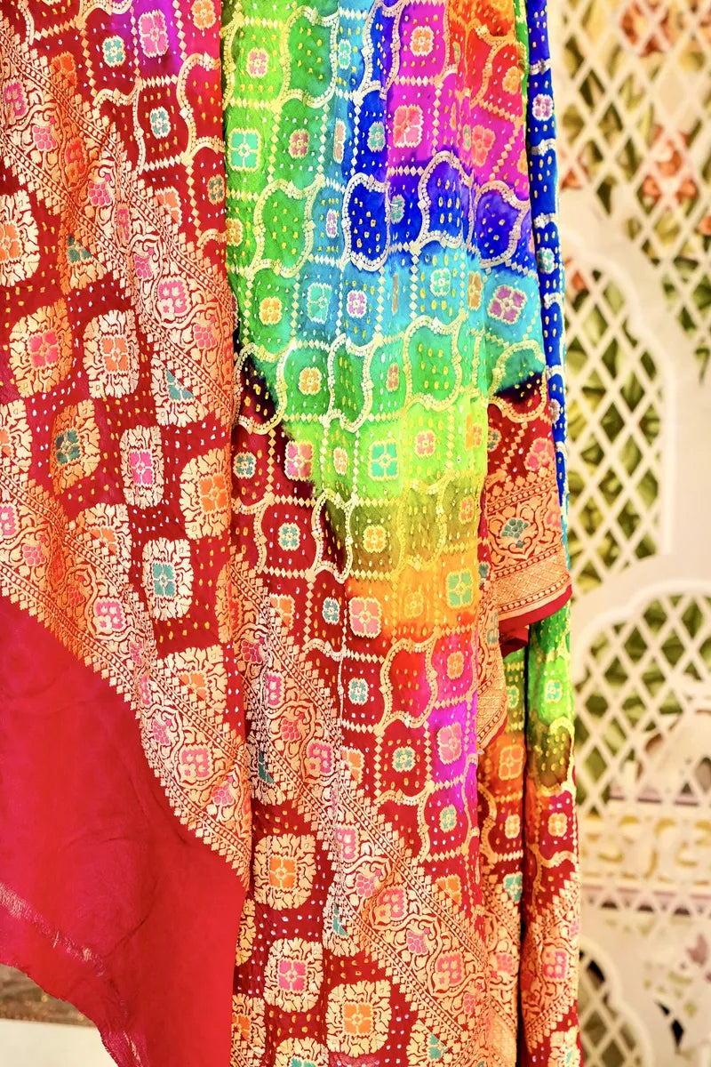 PURE HANDLOOM MULTICOLOR KHADDI BANDHANI DUPATTA