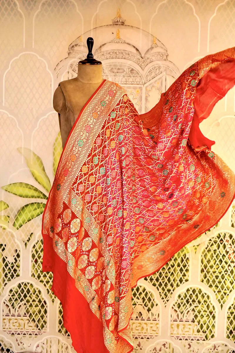PURE HANDLOOM RANI COLOR KHADDI BANDHANI DUPATTA