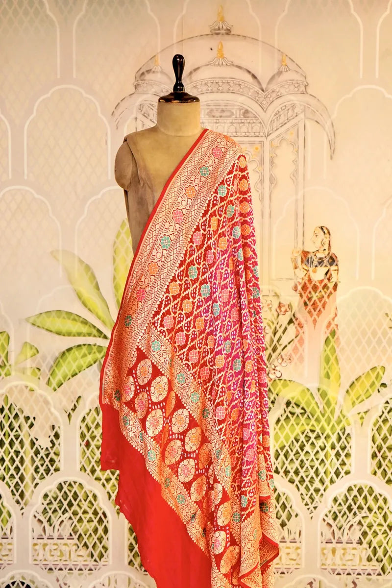 PURE HANDLOOM RANI COLOR KHADDI BANDHANI DUPATTA
