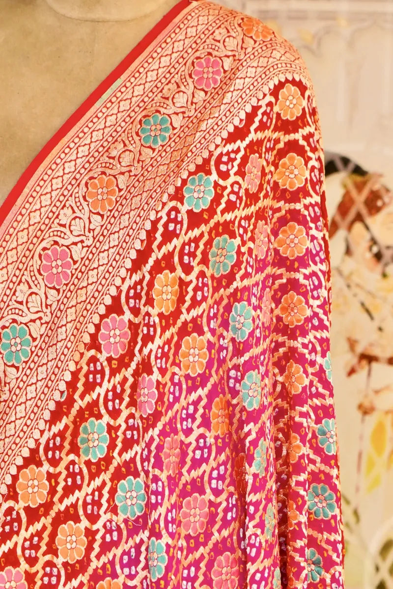 PURE HANDLOOM RANI COLOR KHADDI BANDHANI DUPATTA