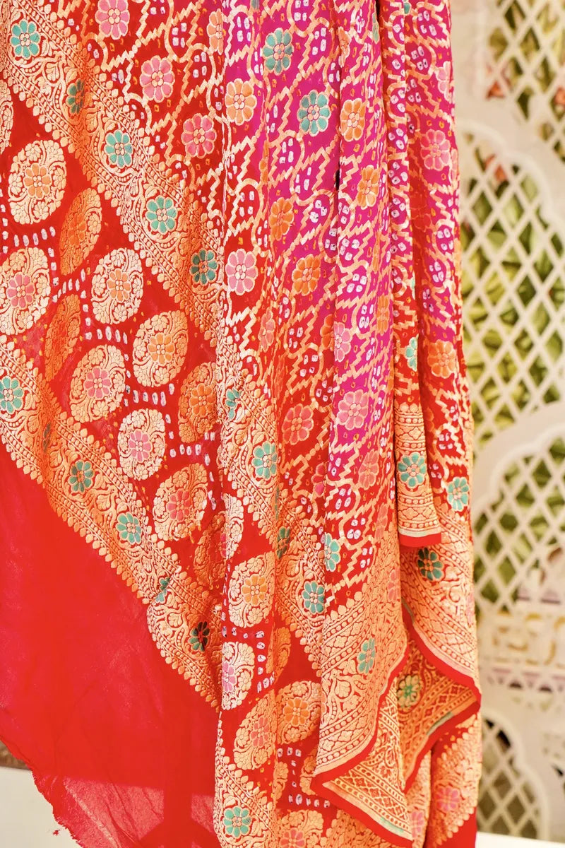 PURE HANDLOOM RANI COLOR KHADDI BANDHANI DUPATTA