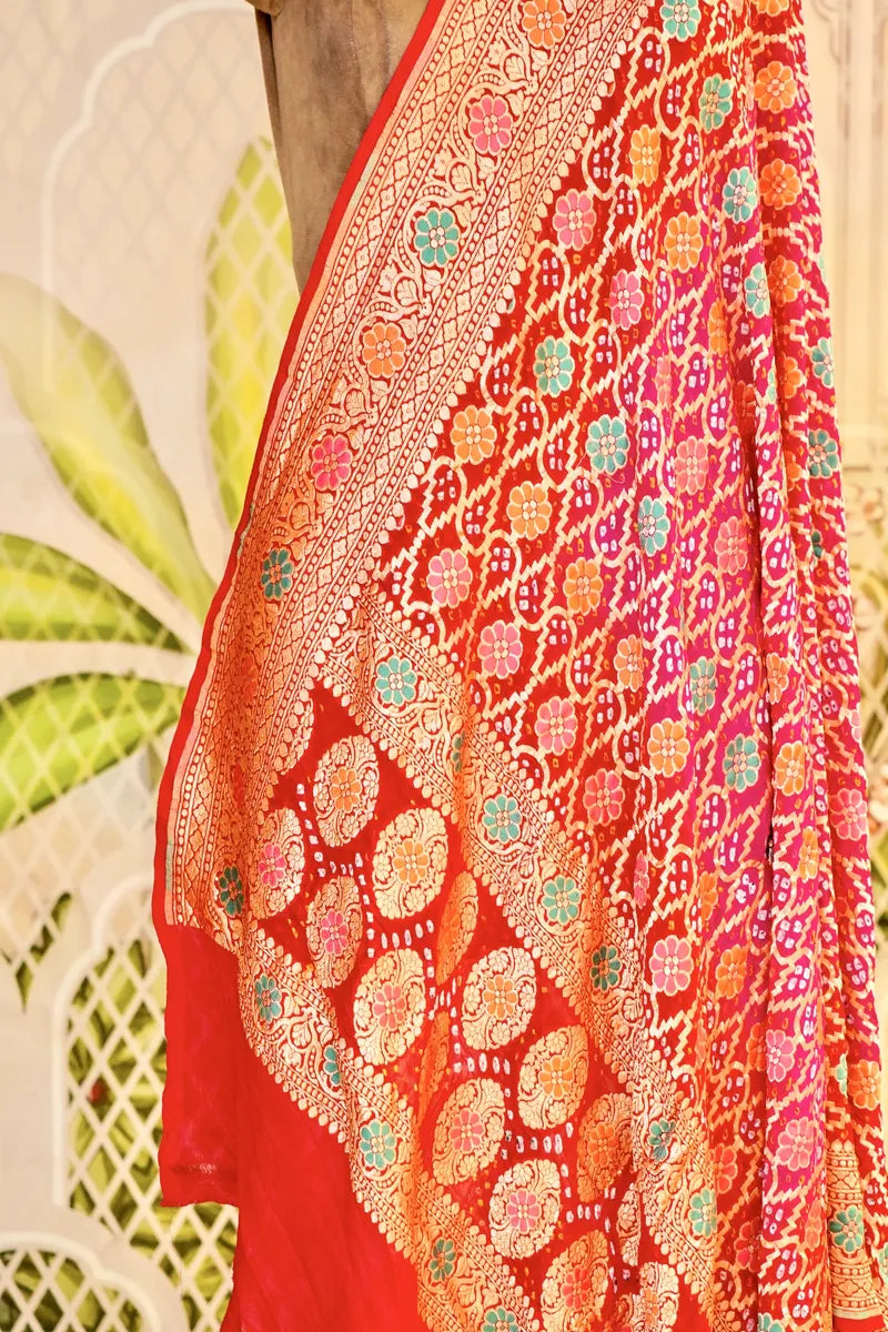 PURE HANDLOOM RANI COLOR KHADDI BANDHANI DUPATTA