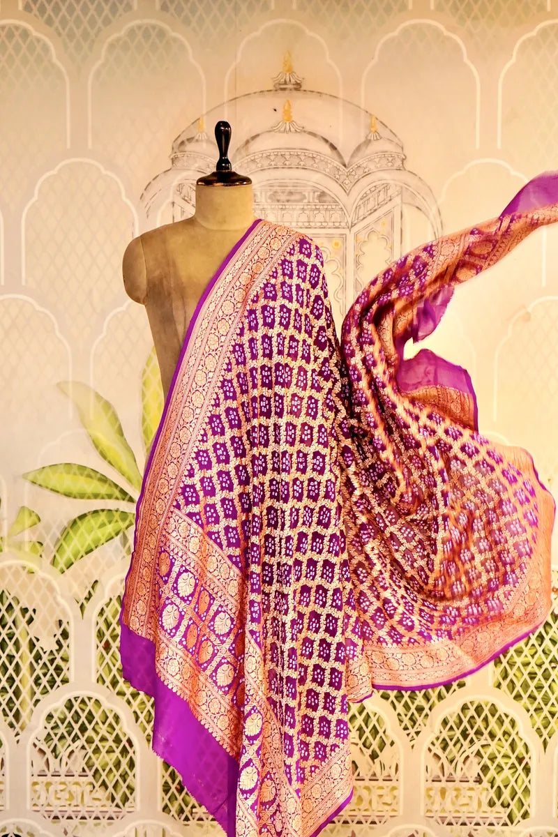 PURE HANDLOOM PURPLE COLOR KHADDI BANDHANI DUPATTA