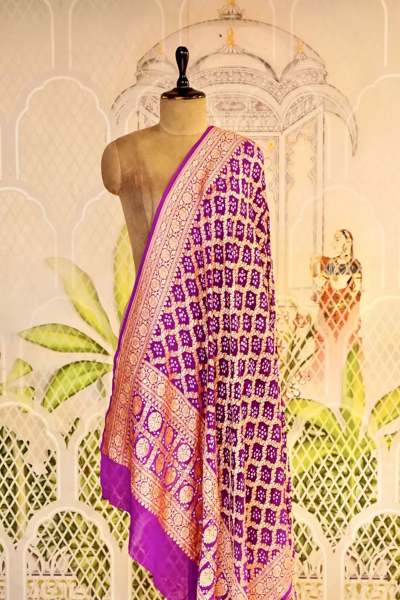PURE HANDLOOM PURPLE COLOR KHADDI BANDHANI DUPATTA