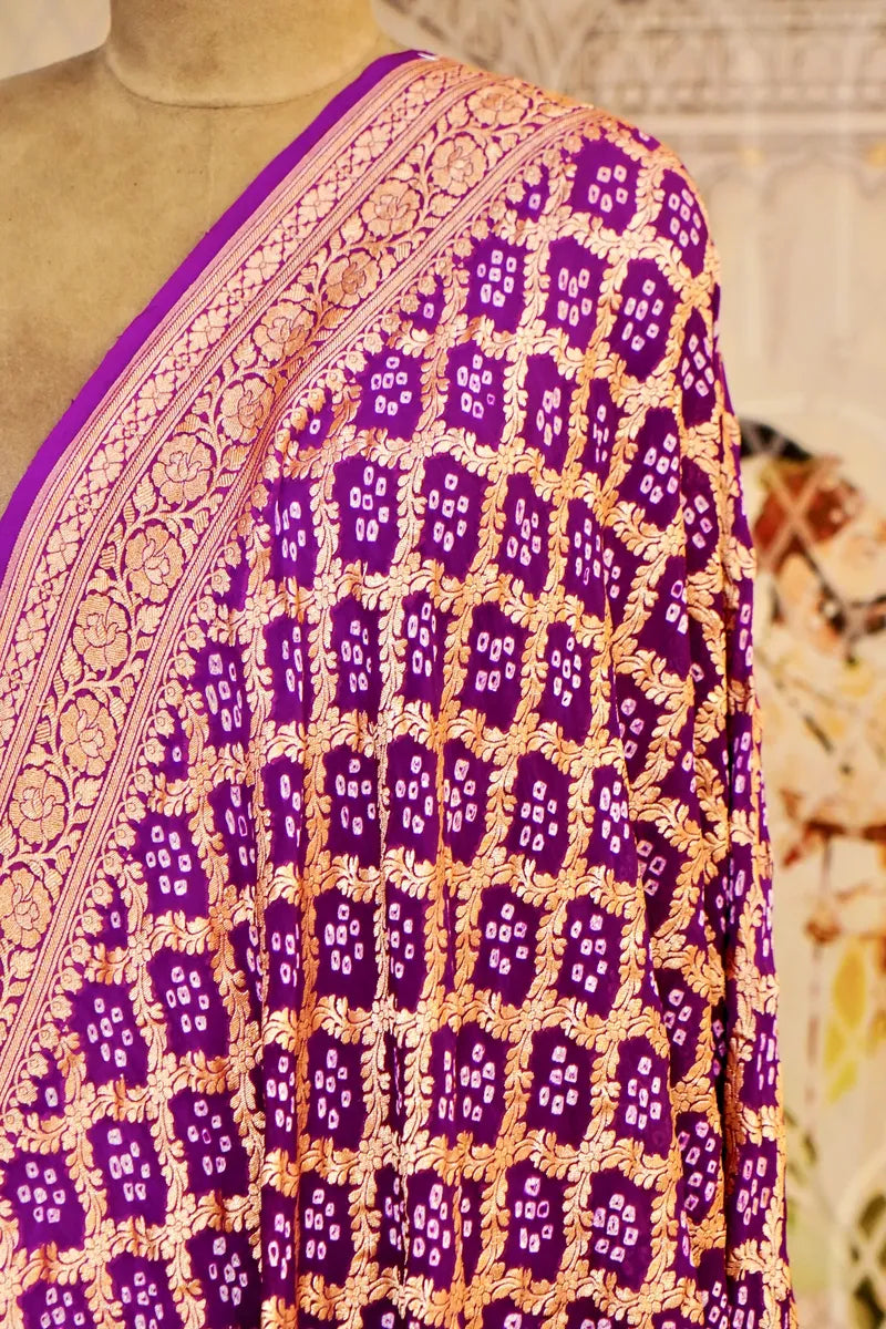PURE HANDLOOM PURPLE COLOR KHADDI BANDHANI DUPATTA