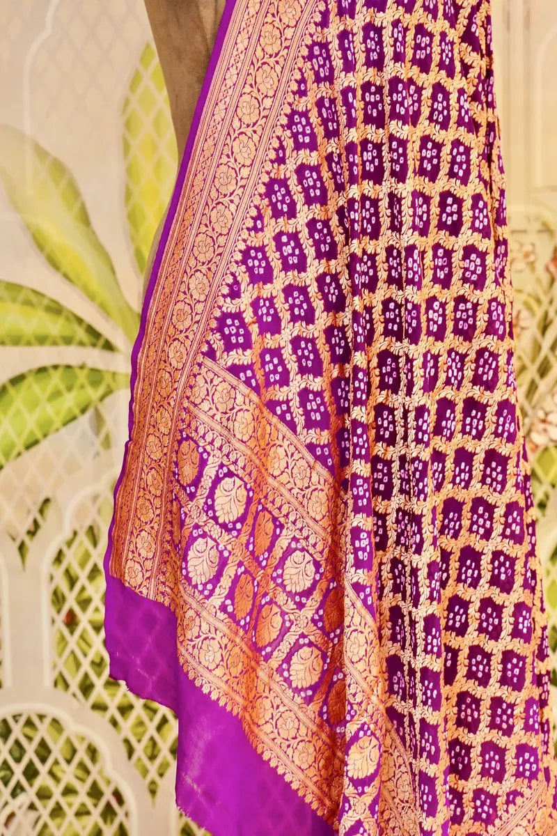 PURE HANDLOOM PURPLE COLOR KHADDI BANDHANI DUPATTA