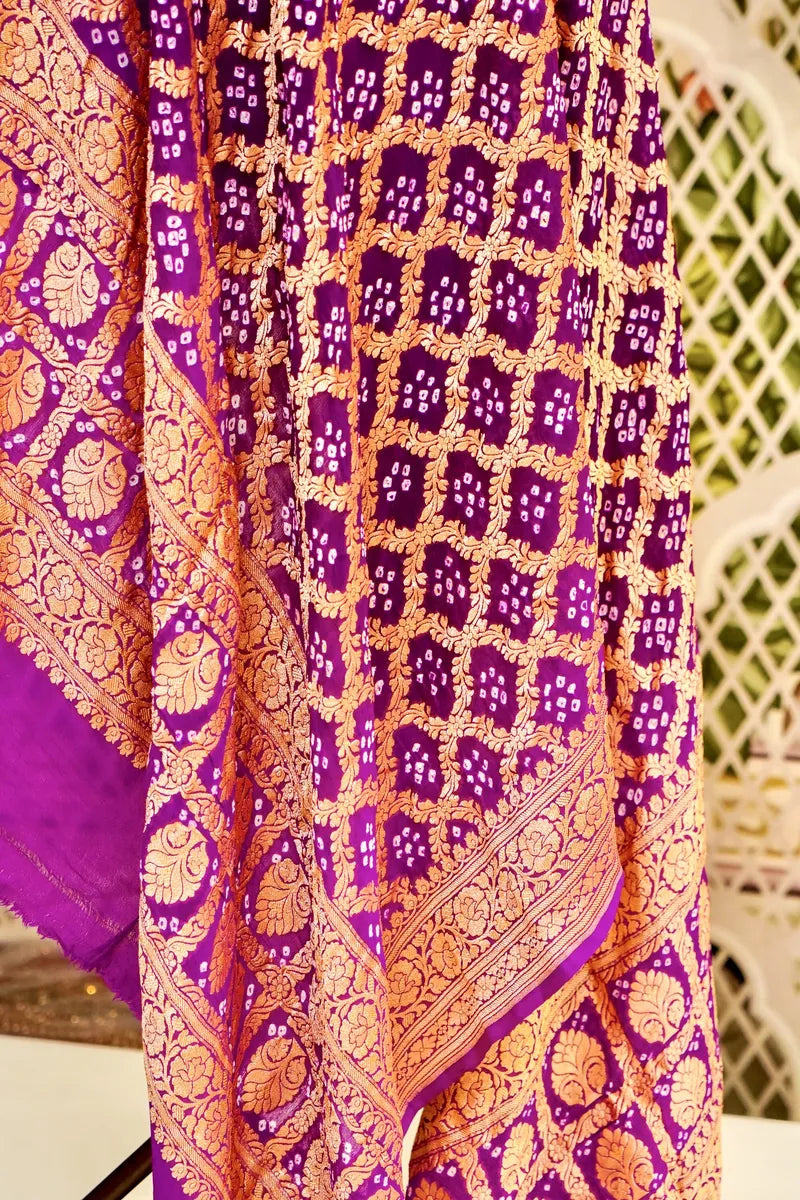 PURE HANDLOOM PURPLE COLOR KHADDI BANDHANI DUPATTA