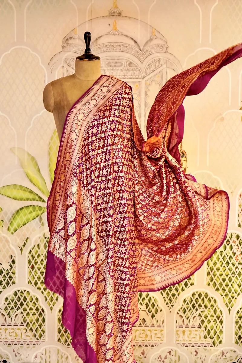 PURE HANDLOOM MAGENTA COLOR KHADDI BANDHANI DUPATTA
