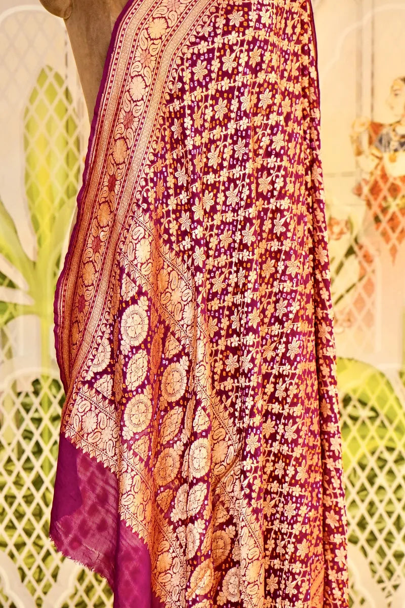 PURE HANDLOOM MAGENTA COLOR KHADDI BANDHANI DUPATTA