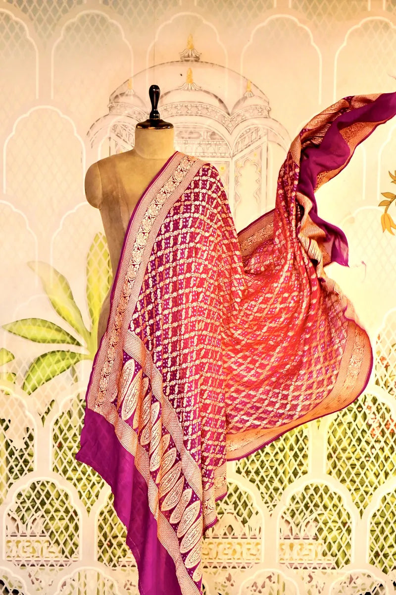 PURE HANDLOOM RANI COLOR KHADDI BANDHANI DUPATTA