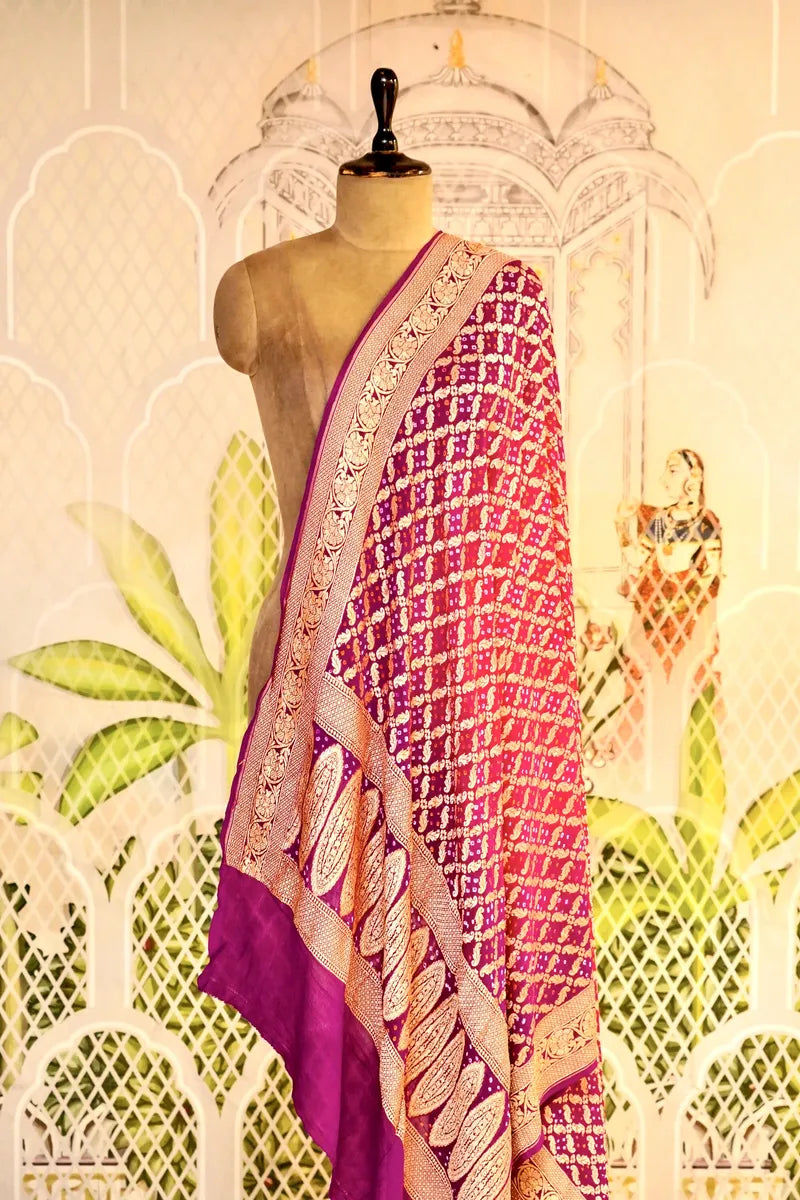 PURE HANDLOOM RANI COLOR KHADDI BANDHANI DUPATTA