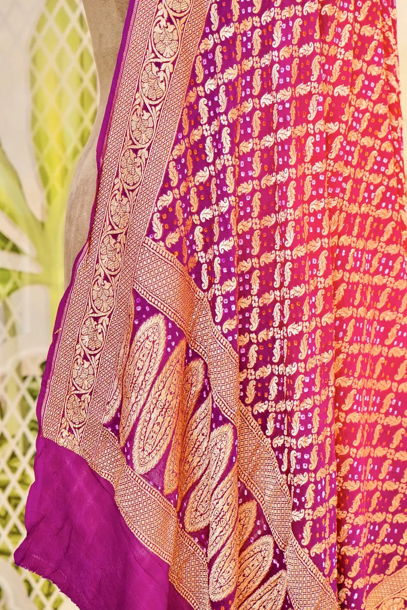 PURE HANDLOOM RANI COLOR KHADDI BANDHANI DUPATTA