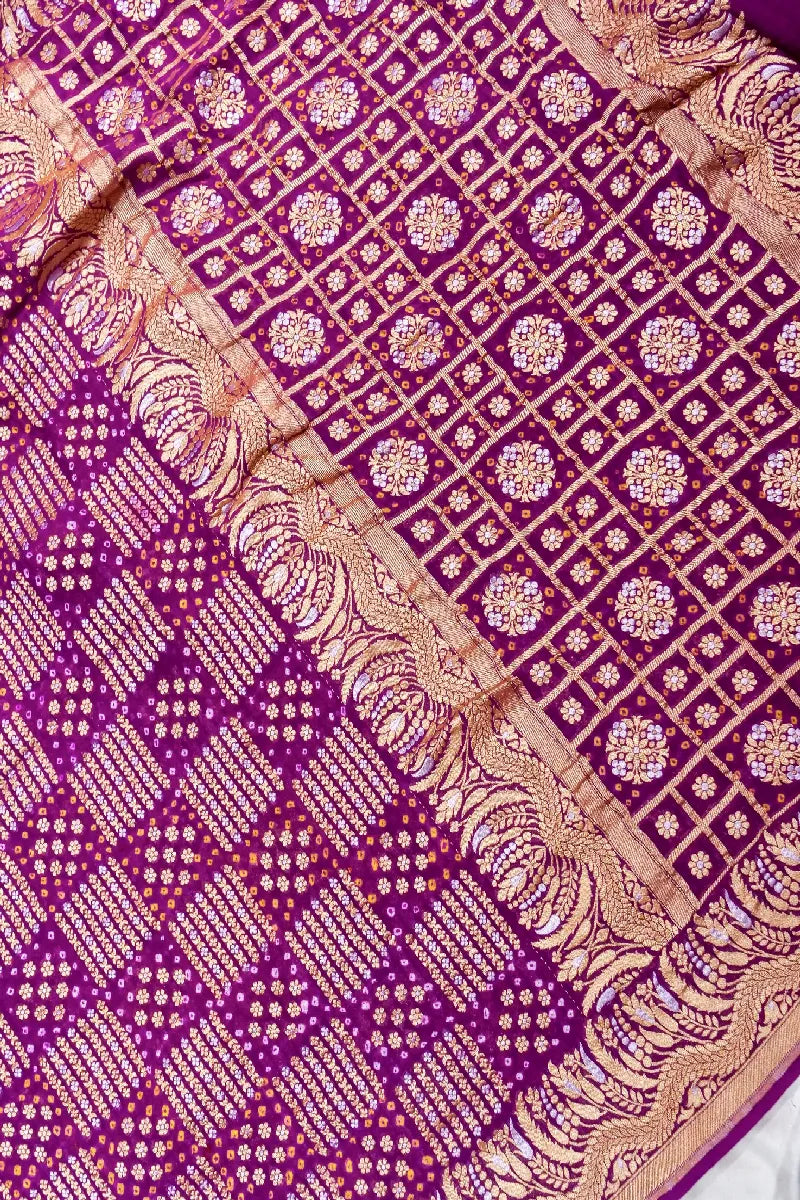 VIOLET COLOR PURE HANDLOOM KHADDI GEORGETTE BANDHANI