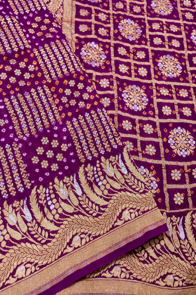 VIOLET COLOR PURE HANDLOOM KHADDI GEORGETTE BANDHANI