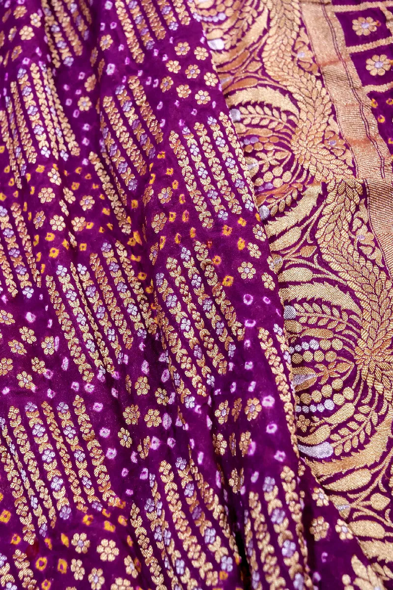 VIOLET COLOR PURE HANDLOOM KHADDI GEORGETTE BANDHANI