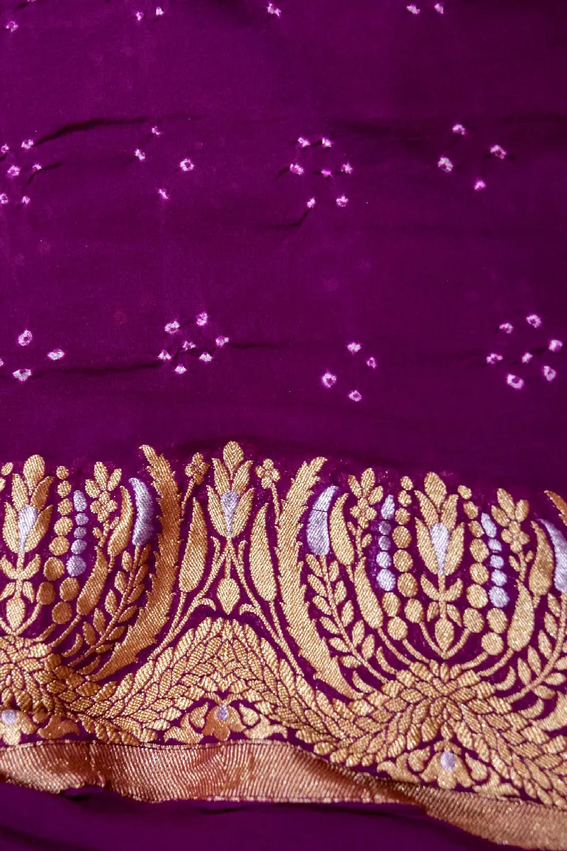 VIOLET COLOR PURE HANDLOOM KHADDI GEORGETTE BANDHANI