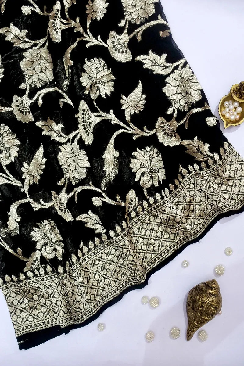 BLACK COLOR PURE HANDLOOM KHADDI GEORGETTE SAREE