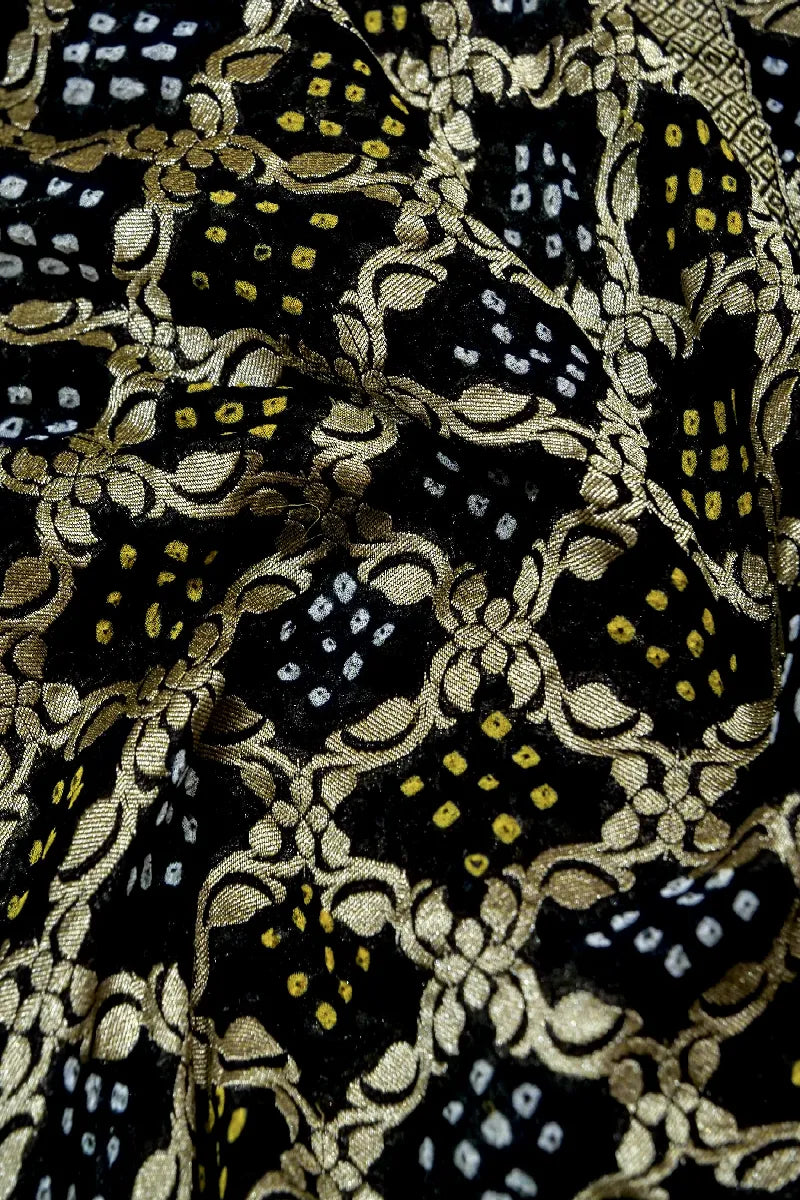 BLACK COLOR PURE HANDLOOM KHADDI GEORGETTE BANDHANI SAREE