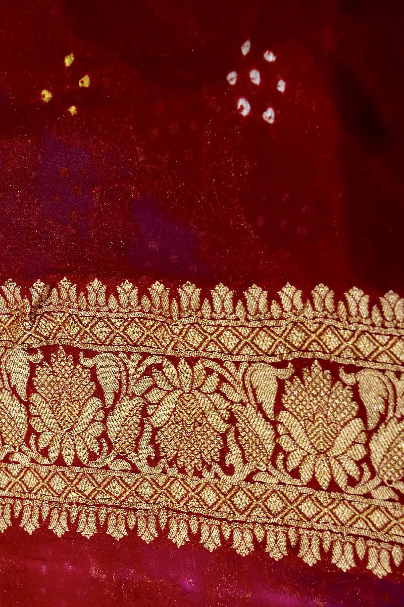 MULTI COLOR PURE HANDLOOM KHADDI GEORGETTE BANDHANI SAREE