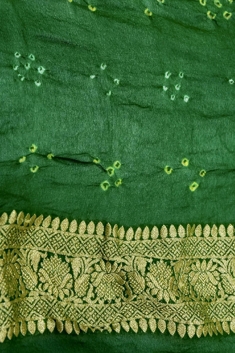 GREEN COLOR PURE HANDLOOM KHADDI GEORGETTE BANDHEJ GHARCHOLA SAREE