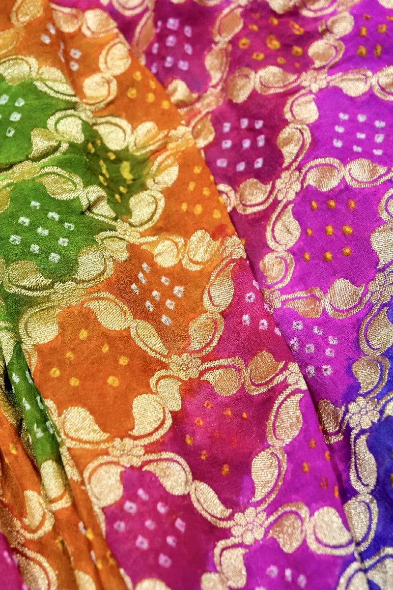 MULTI COLOR PURE HANDLOOM KHADDI GEORGETTE BANDHANI SAREE