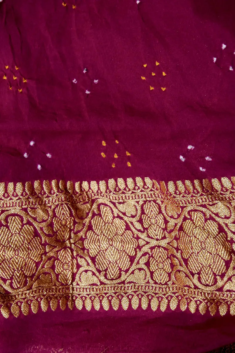 MULTI COLOR PURE HANDLOOM KHADDI GEORGETTE BANDHANI SAREE