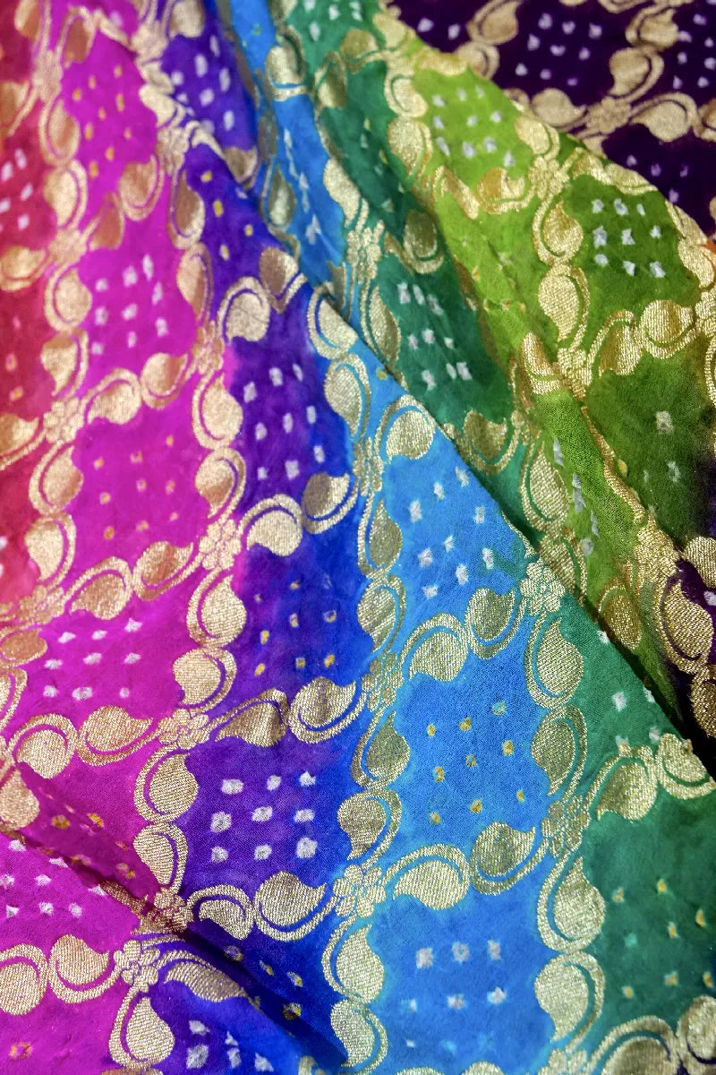 MULTI COLOR PURE HANDLOOM KHADDI GEORGETTE BANDHANI SAREE