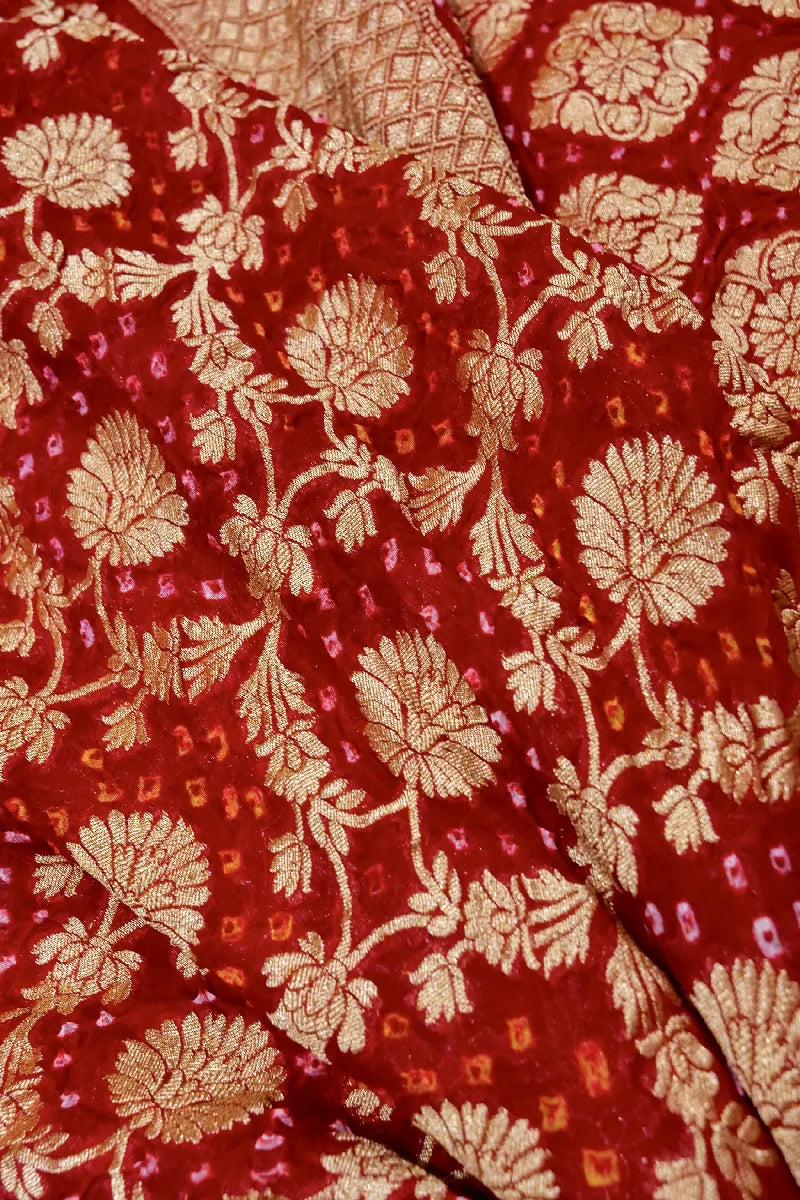 RED COLOR PURE HANDLOOM KHADDI GEORGETTE BANDHANI SAREE