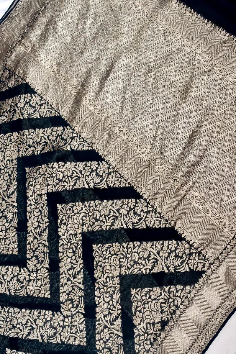 NAVY BLUE COLOR PURE HANDLOOM KHADDI GEORGETTE SAREE