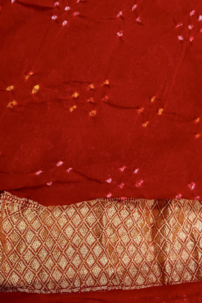 RED COLOR PURE HANDLOOM KHADDI GEORGETTE BANDHANI SAREE