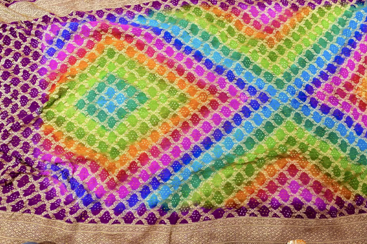 MULTI COLOR PURE HANDLOOM KHADDI GEORGETTE BANDHANI SAREE