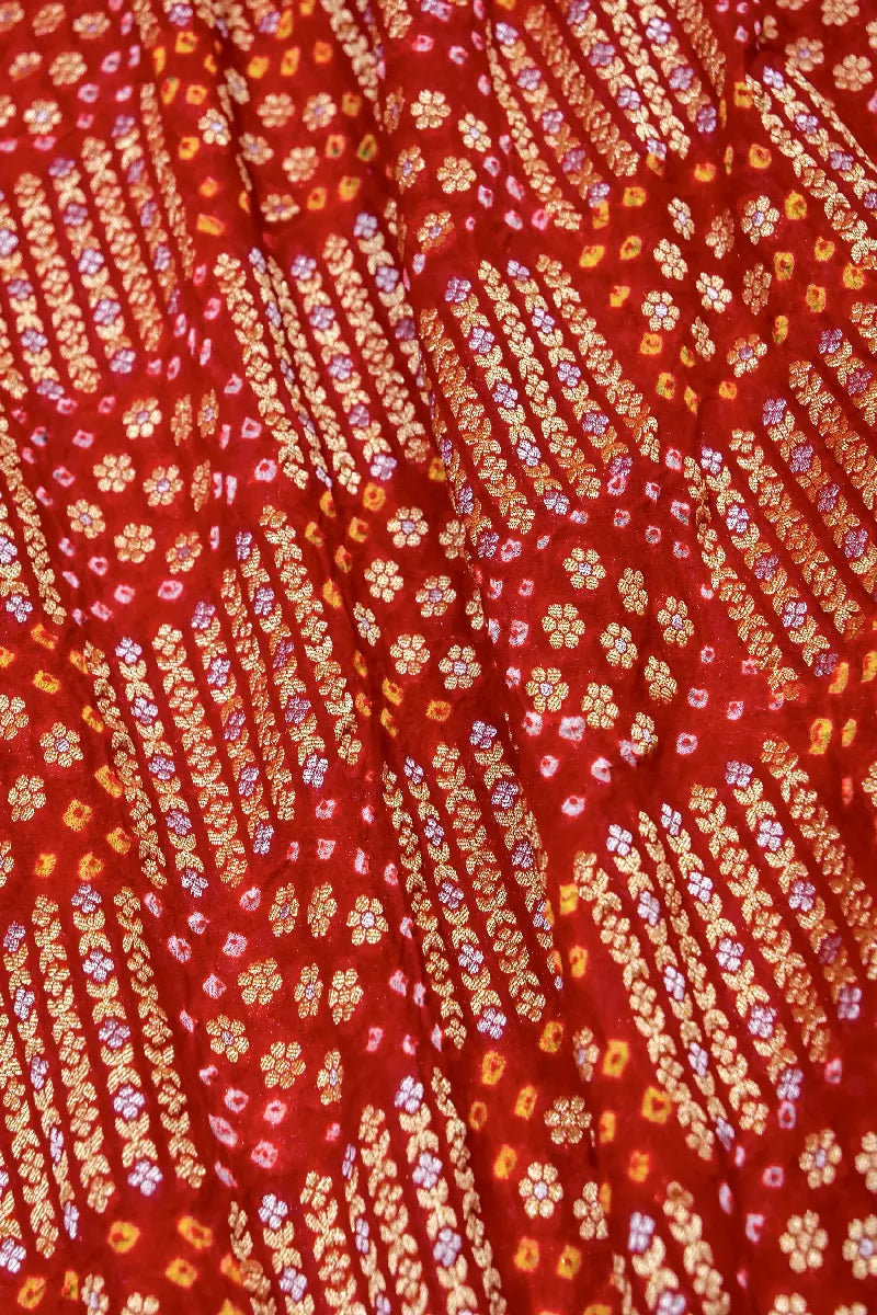 RED COLOR PURE HANDLOOM KHADDI GEORGETTE BANDHANI