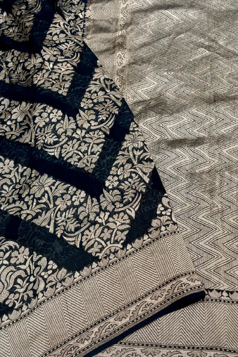 NAVY BLUE COLOR PURE HANDLOOM KHADDI GEORGETTE SAREE