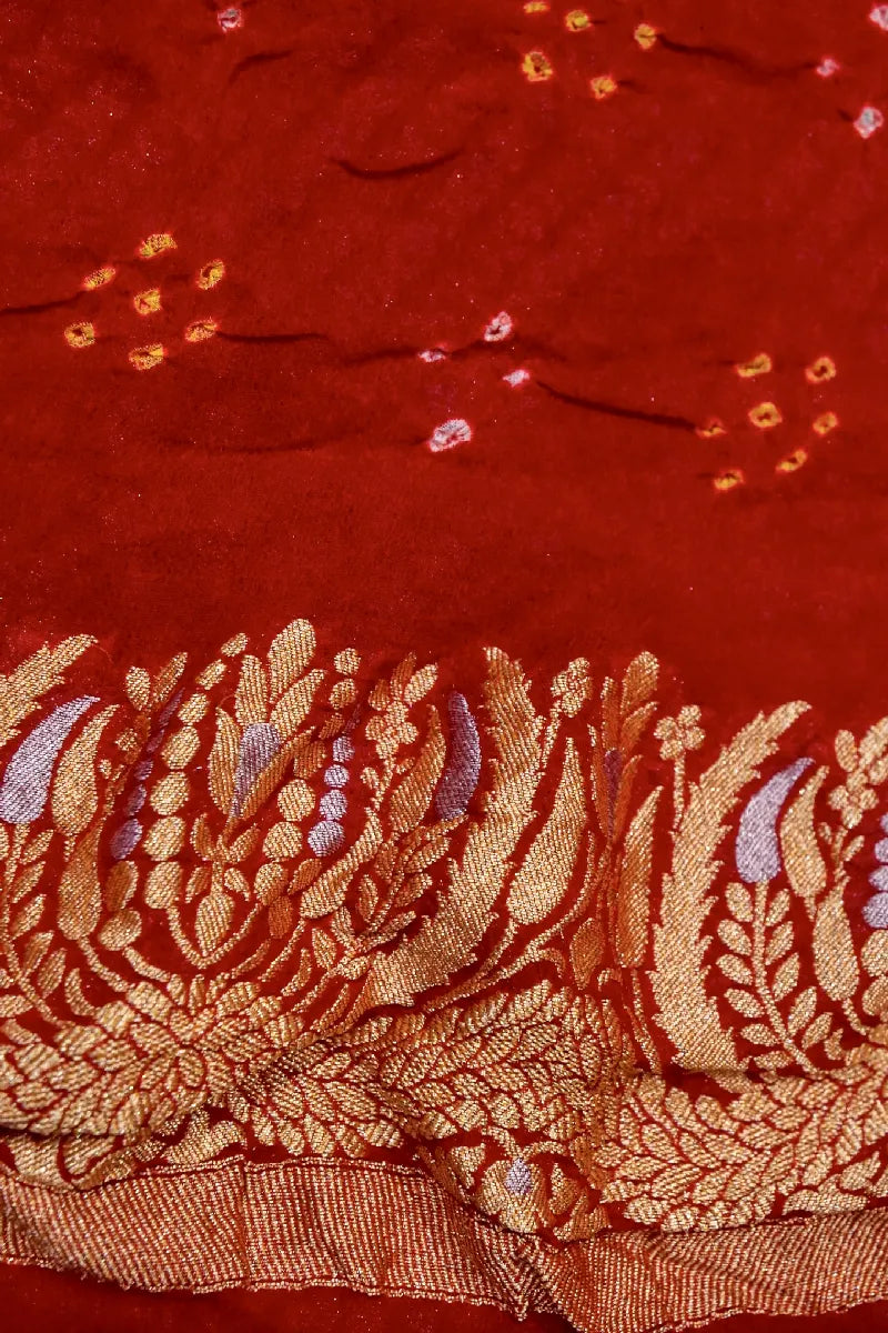 RED COLOR PURE HANDLOOM KHADDI GEORGETTE BANDHANI