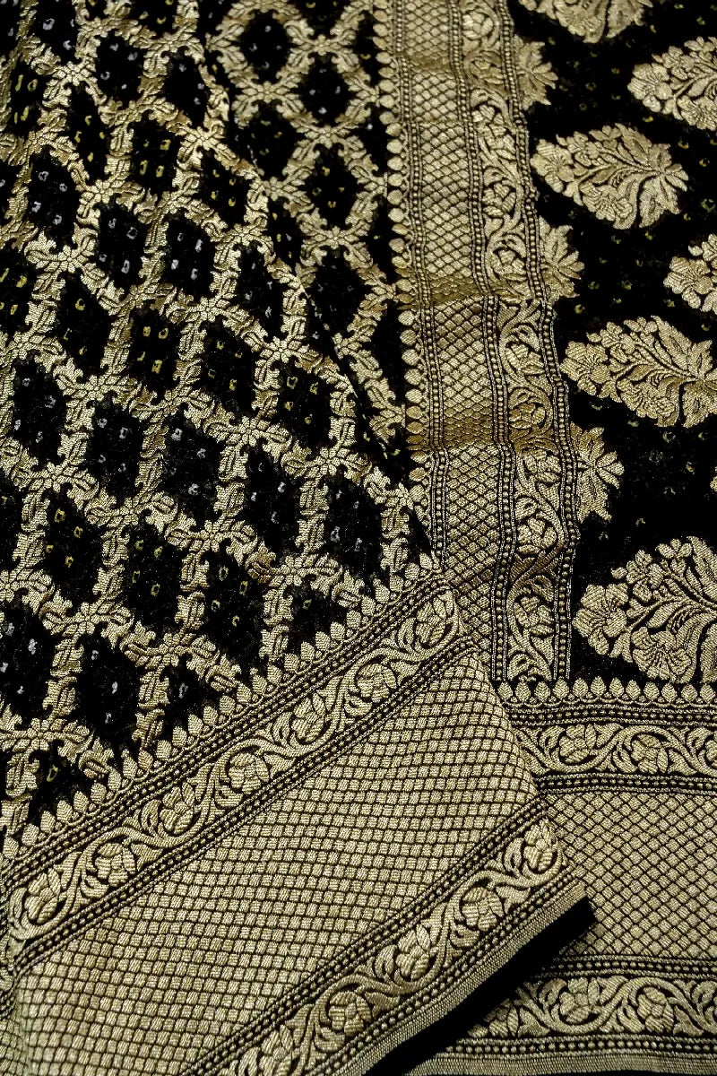 BLACK COLOR PURE HANDLOOM KHADDI GEORGETTE SAREE