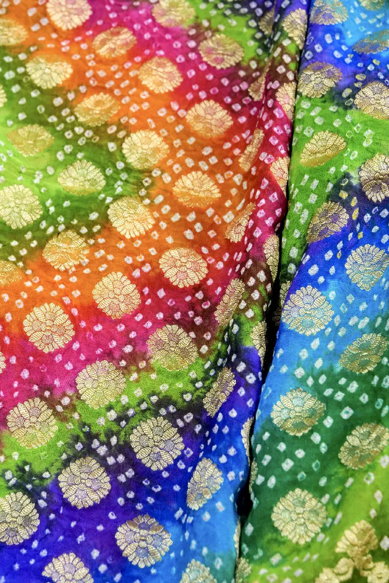 MULTI COLOR PURE HANDLOOM KHADDI GEORGETTE BANDHANI SAREE