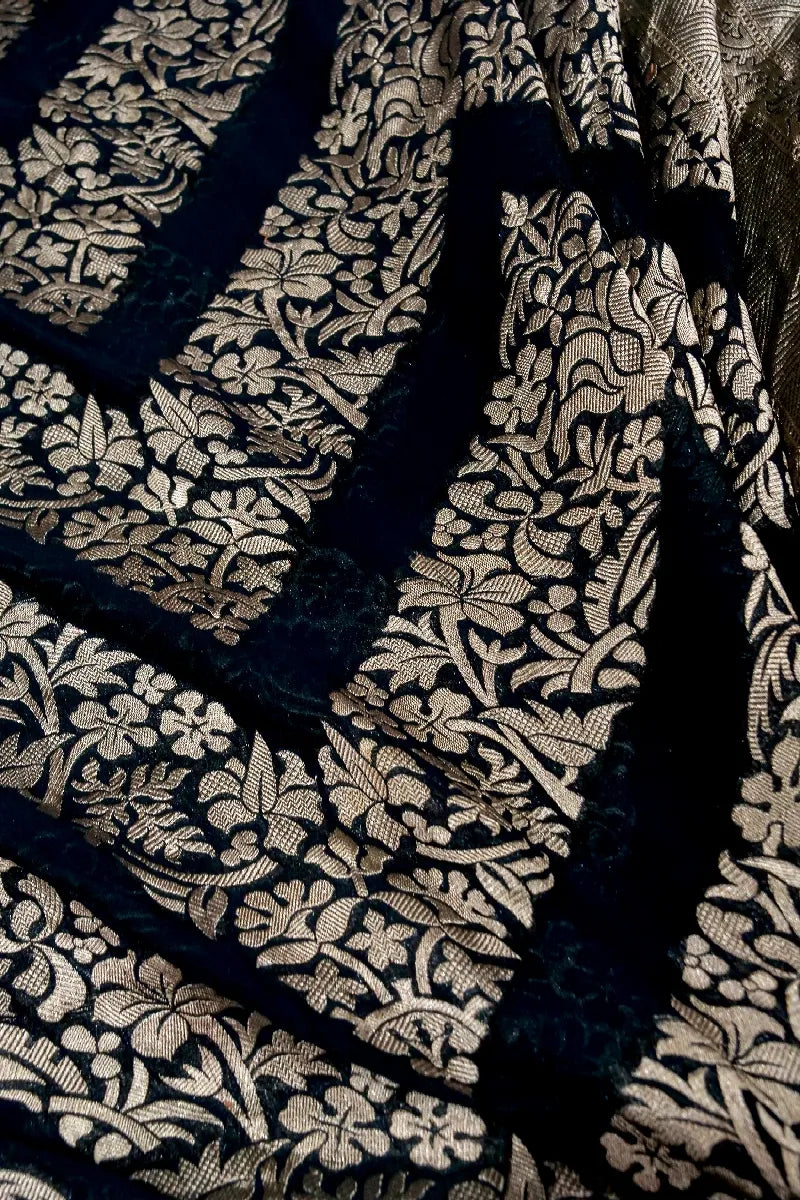 NAVY BLUE COLOR PURE HANDLOOM KHADDI GEORGETTE SAREE