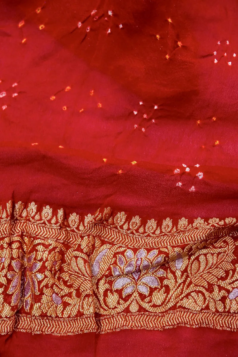 RED COLOR PURE HANDLOOM KHADDI GEORGETTE BANDHANI SAREE