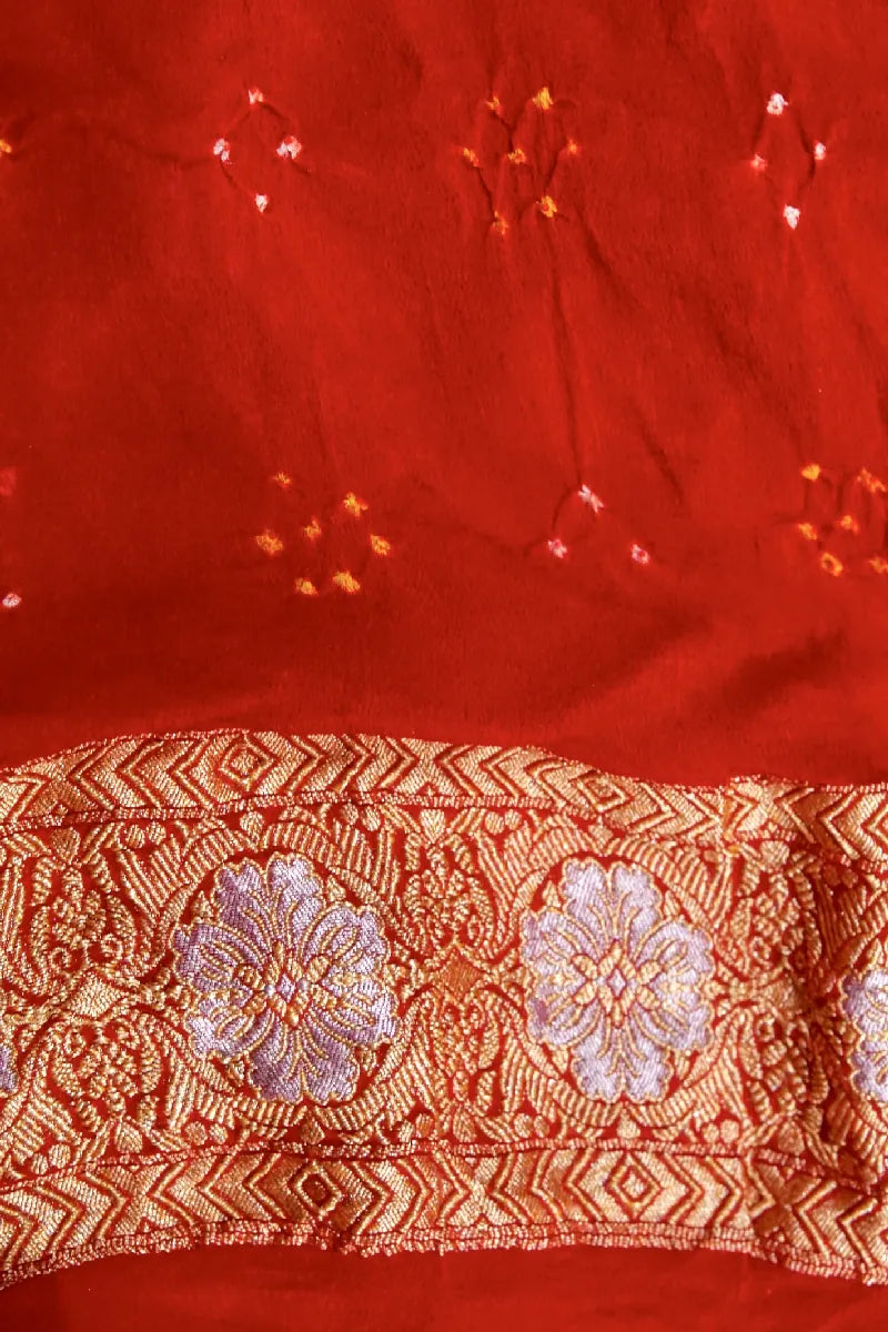 RED COLOR PURE HANDLOOM KHADDI GEORGETTE BANDHANI SAREE