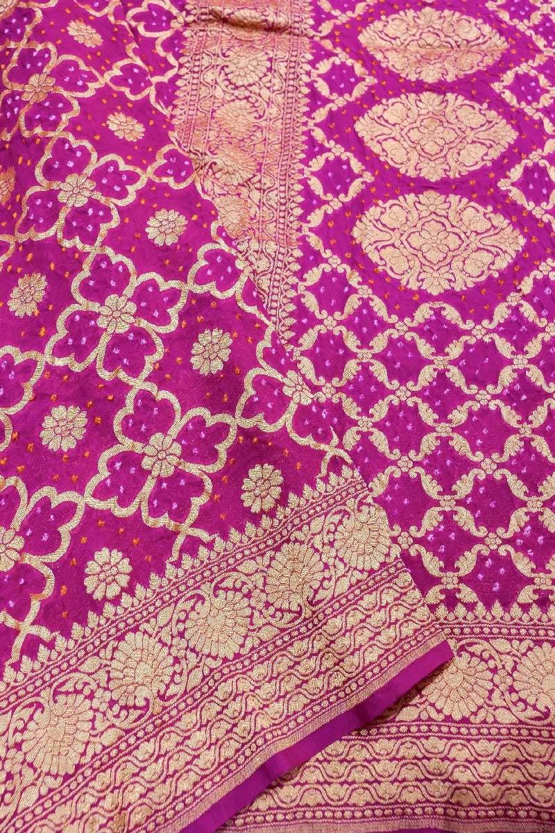 RANI PINK COLOR PURE HANDLOOM KHADDI GEORGETTE BANDHANI SAREE