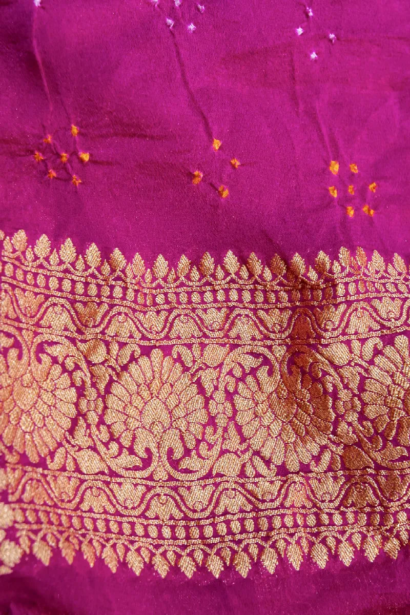 RANI PINK COLOR PURE HANDLOOM KHADDI GEORGETTE BANDHANI SAREE