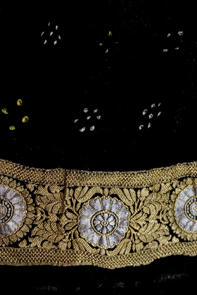 BLACK COLOR PURE HANDLOOM KHADDI GEORGETTE BANDHANI SAREE